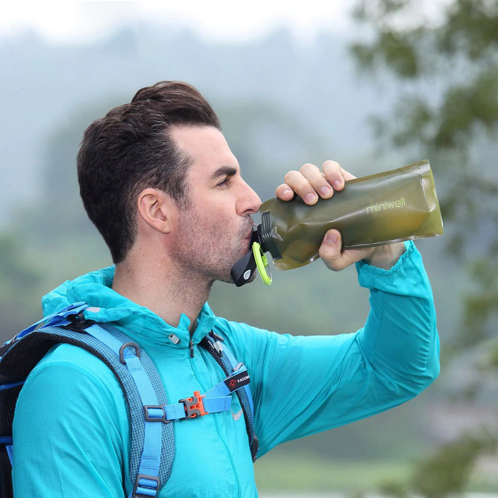 Outdoor Water Purification with Collapsible Water Bottle